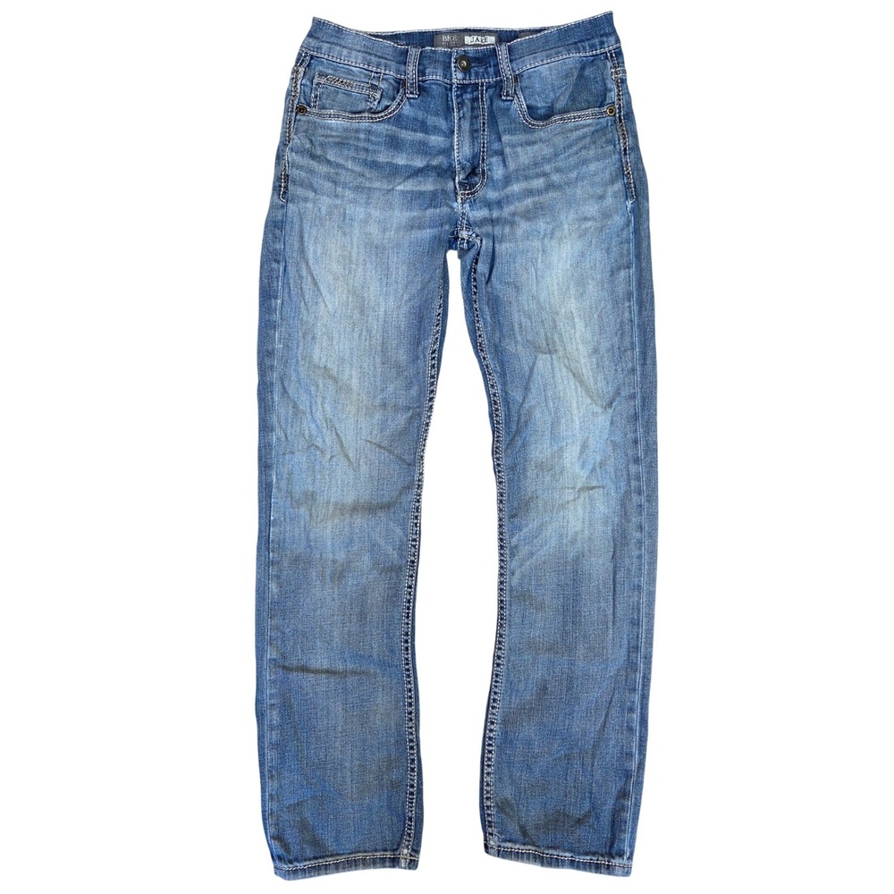 BKE Jake Mens Straight Leg Jeans 30R Medium Wash Blue Contrast Stitch Denim